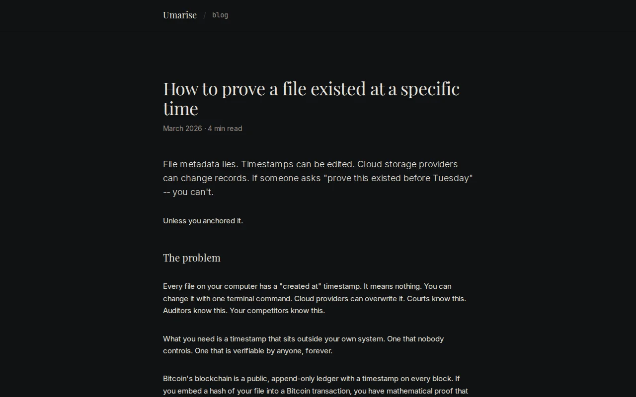 Anchor any file to Bitcoin to prove it existed at a specific time