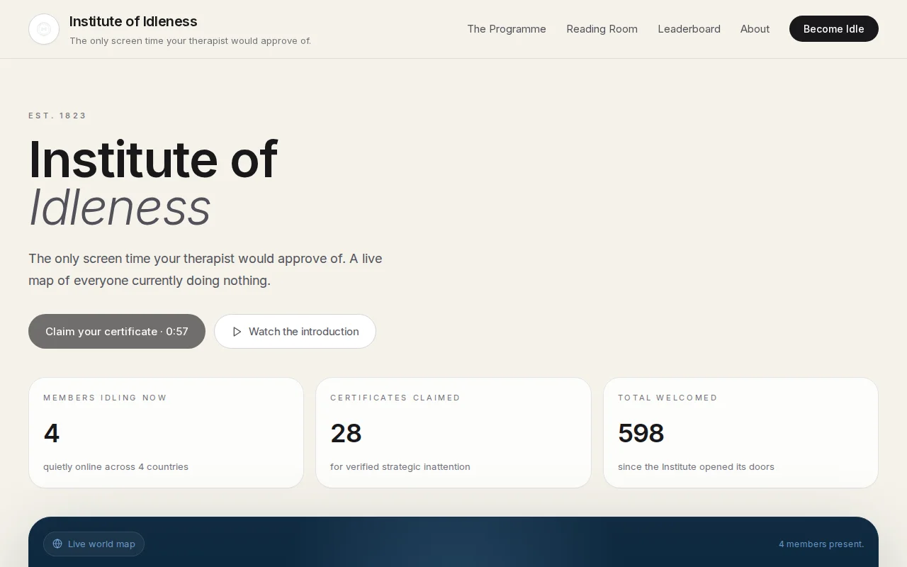 Institute of Idleness – The only screen time your therapist approves