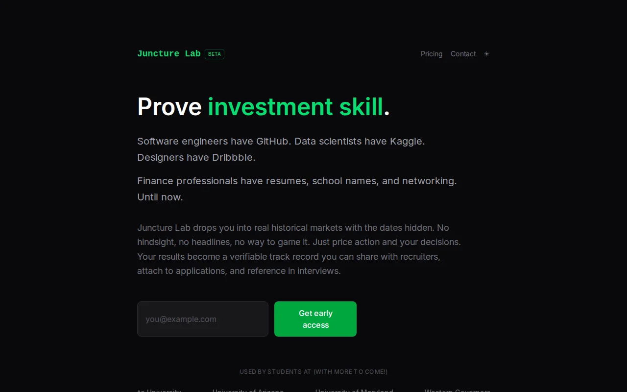 Trading simulator with hidden dates to prove investment skill