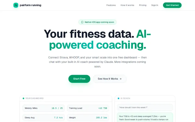 Pairform Running – Great AI coaching with excellent fitness context