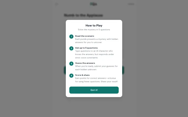 A daily deduction game questioning an AI source to find the answer