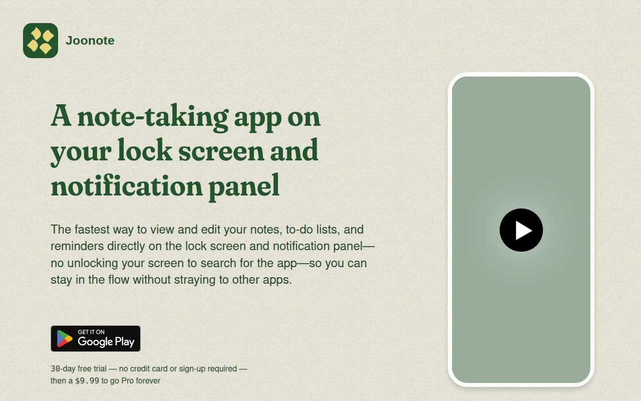 Joonote – A note-taking app on your lock screen and notification panel