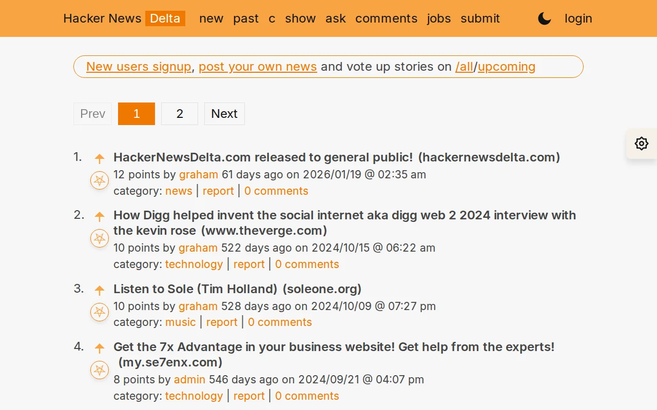 HackerNewsDelta Is a Clone of HN Powered by Exponential (CMS)