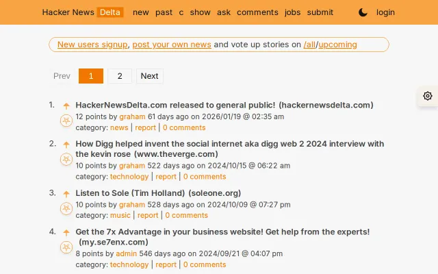 HackerNewsDelta Is a Clone of HN Powered by Exponential (CMS)