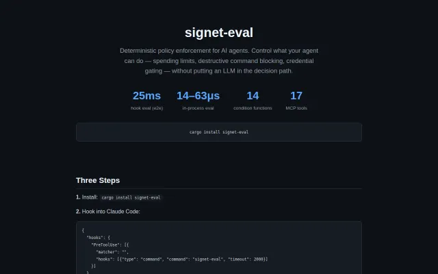 Signet-eval offers deterministic policy enforcement for Claude Code