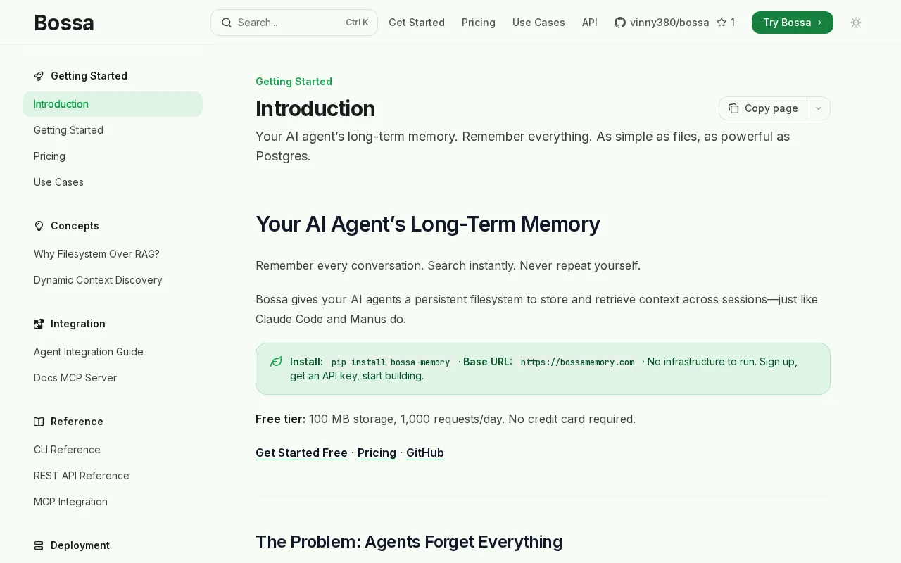 Bossa – Persistent filesystem memory for AI agents via MCP or CLI
