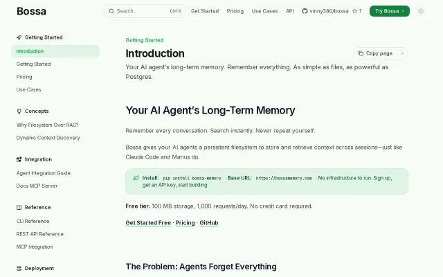 Bossa – Persistent filesystem memory for AI agents via MCP or CLI
