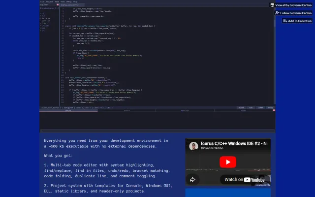 A C/C++ IDE written in C from scratch with zero dependencies