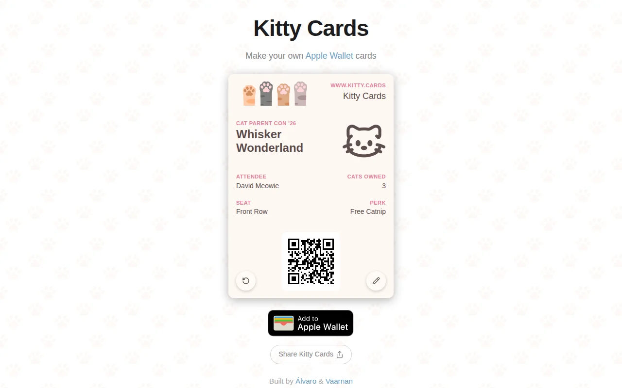 Kitty.cards – Create Apple Wallet cards online (no login)