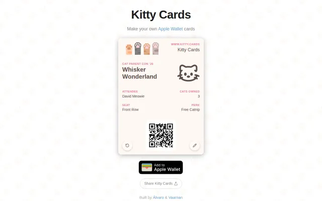 Kitty.cards – Create Apple Wallet cards online (no login)
