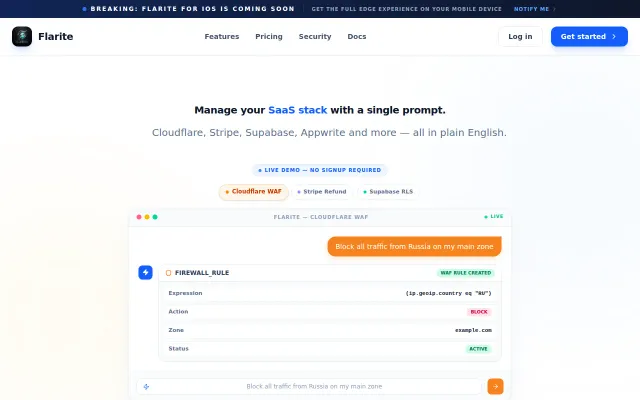 AI That Controls Cloudflare WAF, Stripe, and Supabase in Plain English
