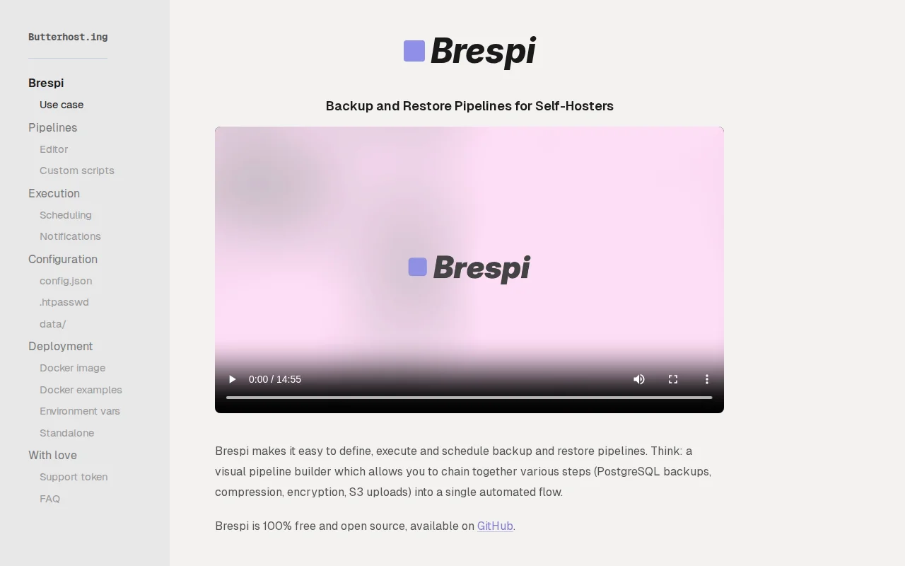 Brespi, visual backup and restore automation for self-hosters