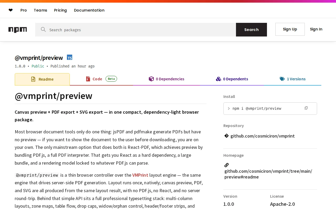 VMPrint is now a PDF generator with embeddable preview. 1.7MB ONLY