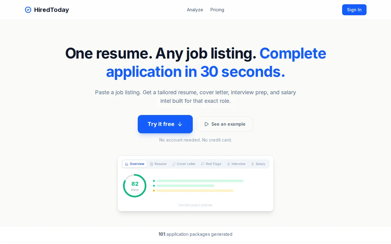 HiredToday.app – AI resume tailoring, cover letters and interview prep