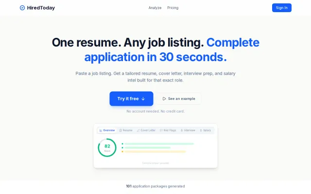 HiredToday.app – AI resume tailoring, cover letters and interview prep