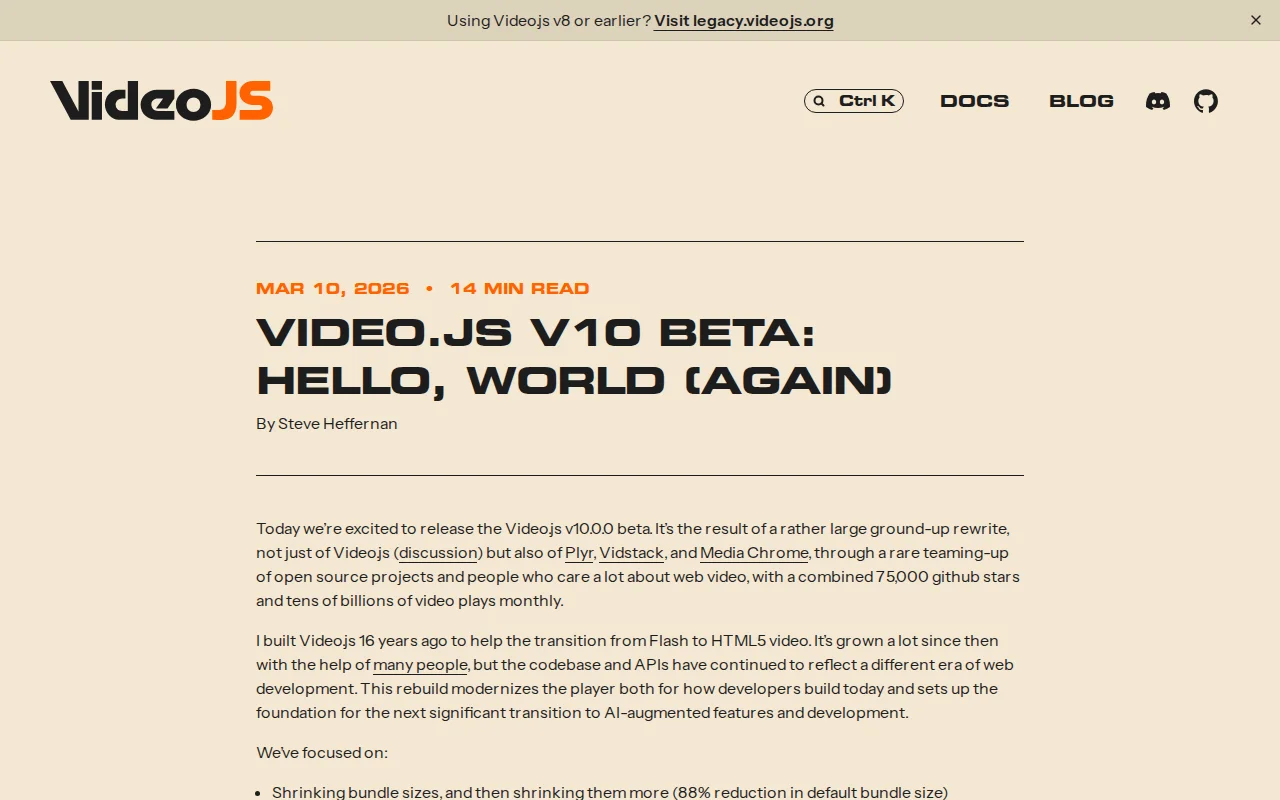 I took back Video.js after 16 years and we rewrote it to be 88% smaller