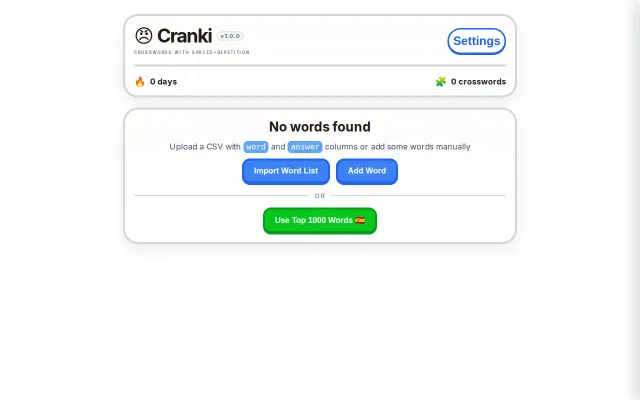 Cranki – Crosswords meet Anki flashcards