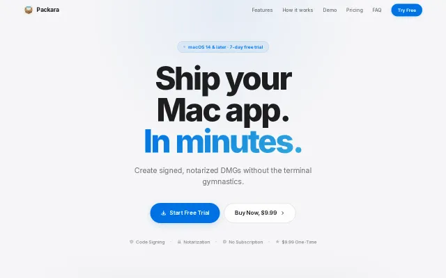 Packara – Native macOS GUI for signing, notarizing, and stapling DMGs