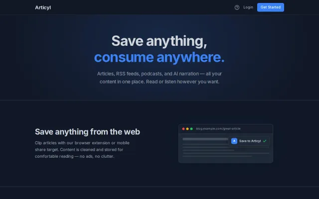 Articyl – save anything, consume it anywhere (articles, podcasts, RSS)