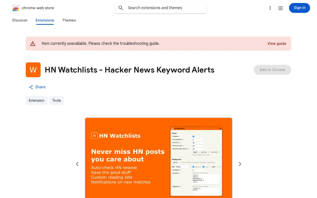 New Hacker News Watchlists Crome Extension