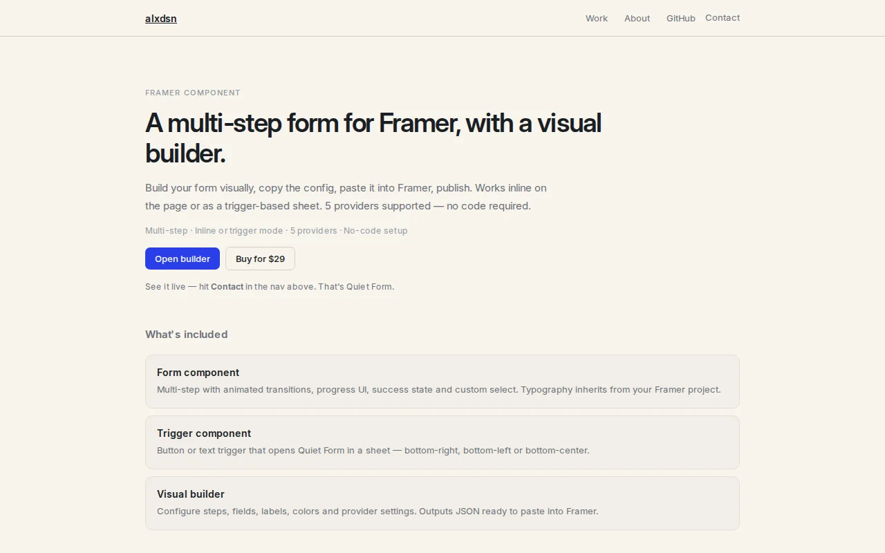 Multi-step form component for Framer with a JSON-driven wizard