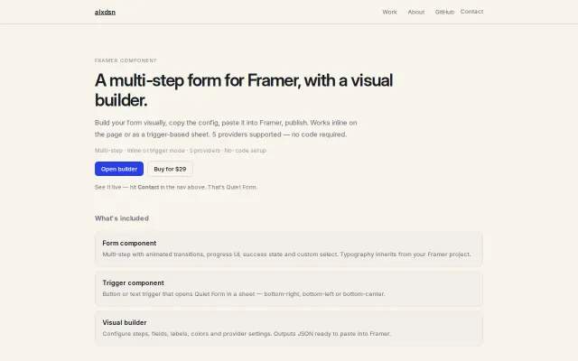 Multi-step form component for Framer with a JSON-driven wizard