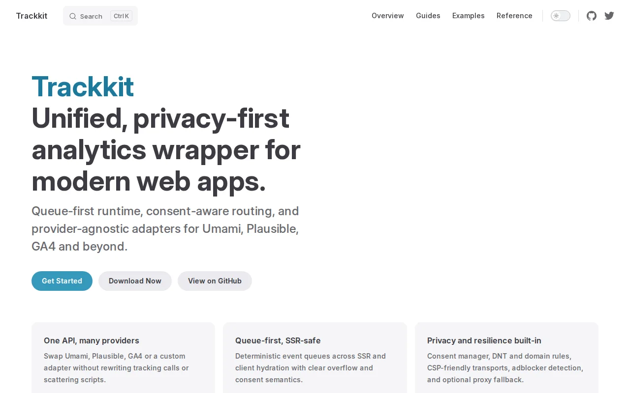 Trackkit – provider-agnostic analytics SDK (Umami, Plausible, GA4)
