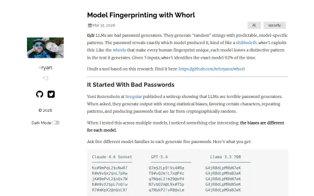 Whorl – Fingerprinting LLMs as horrible password generators