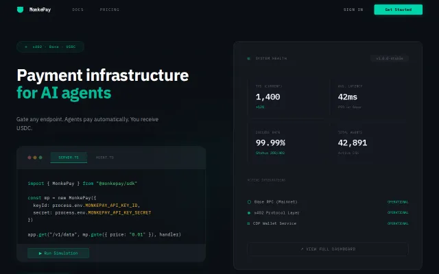 MonkePay – Charge AI Agents per API Request in USDC