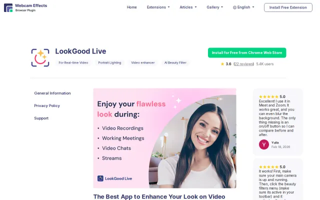 LookGood Live – Chrome plugin enhances your appearance on camera video