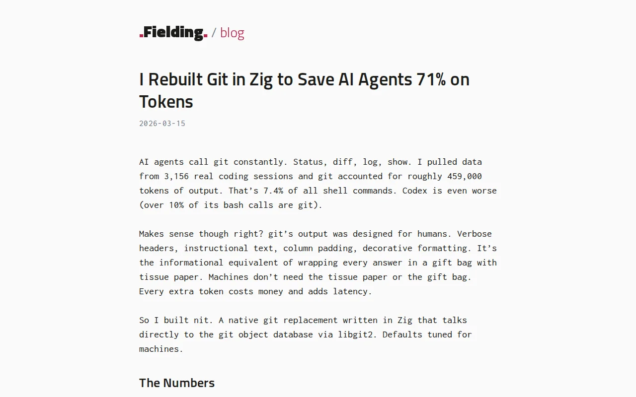 Nit – I rebuilt Git in Zig to save AI agents 71% on tokens