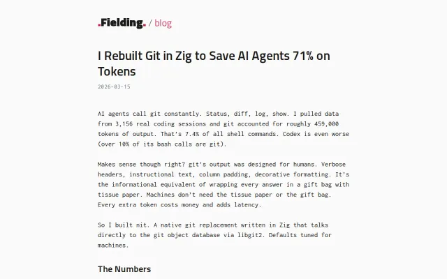 Nit – I rebuilt Git in Zig to save AI agents 71% on tokens