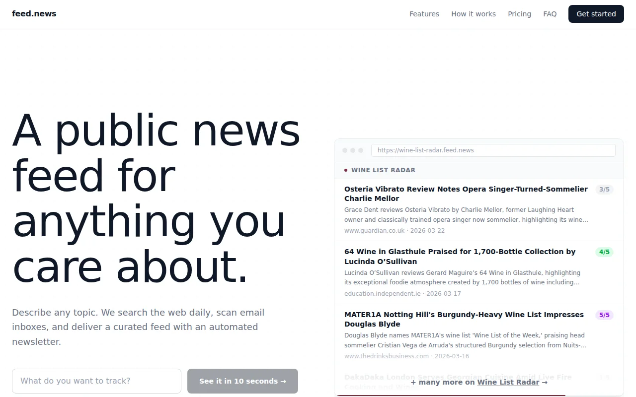 Feed.news – A public news feed for anything you care about