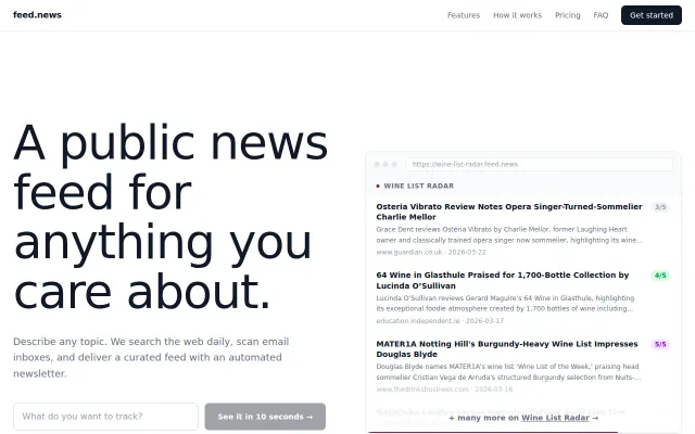 Feed.news – A public news feed for anything you care about