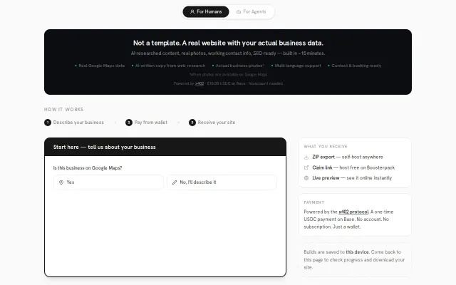 An x402 gateway for buying a finished local business website