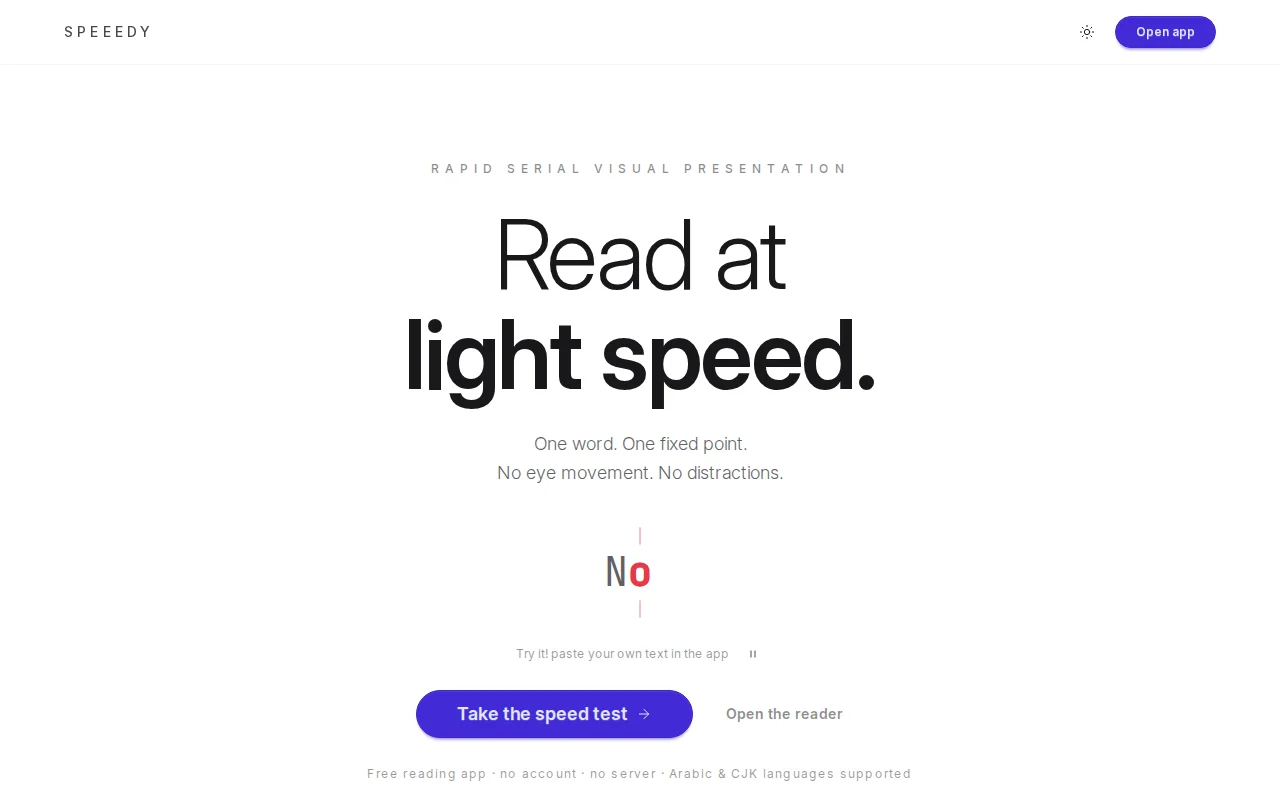 Speeedy – Local-first RSVP speed reader for PDFs and EPUBs