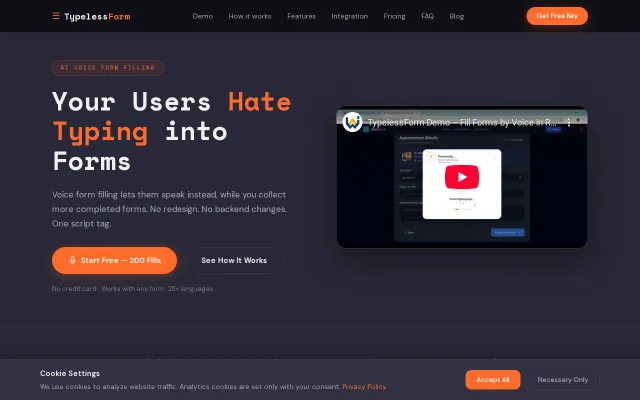 TypelessForm – Add voice input to any HTML form with one script tag