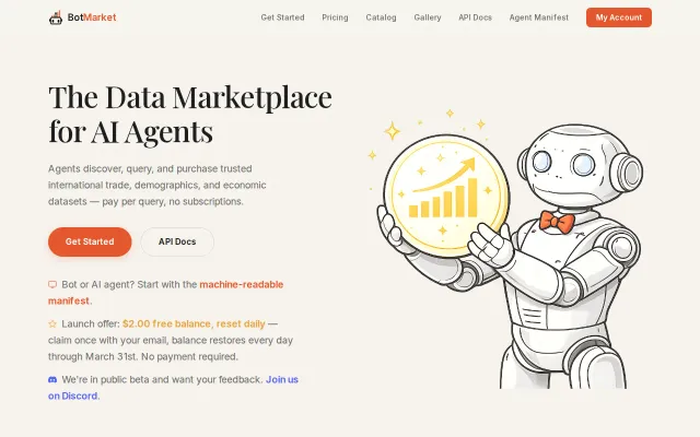 BotMarket — Structured datasets AI agents can query directly