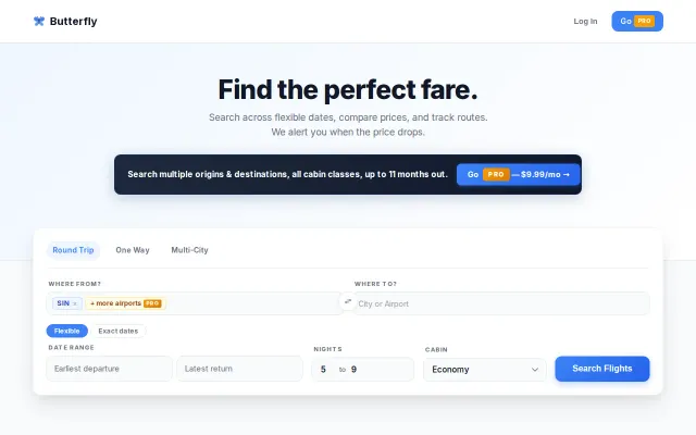 Search and track flight prices across date and destination combinations