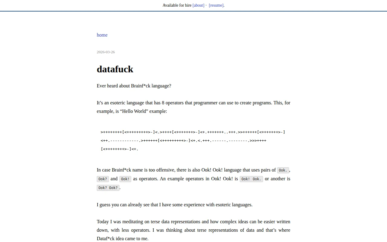 Dataf*ck – An Esoteric Data Format