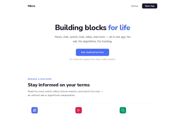 Micro – apps without ads, algorithms or tracking