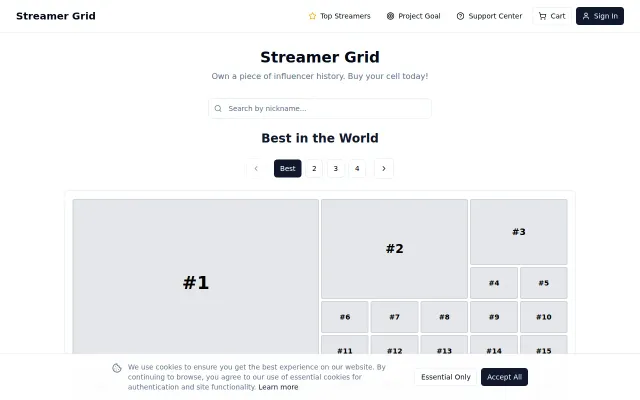 Interactive streamer map with purchasable cells