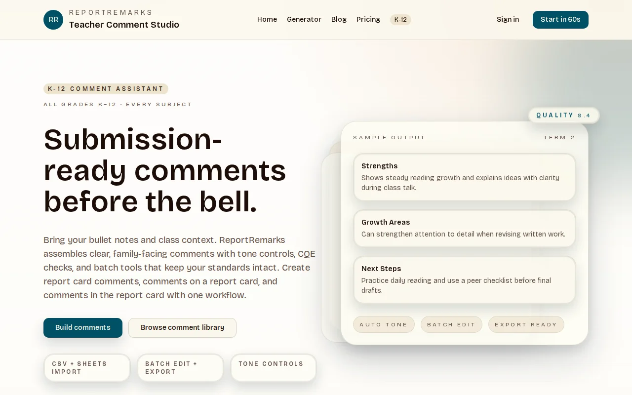 ReportRemarks – A report card comment workflow for K-12 teachers