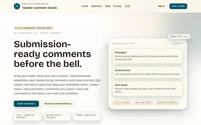 ReportRemarks – A report card comment workflow for K-12 teachers