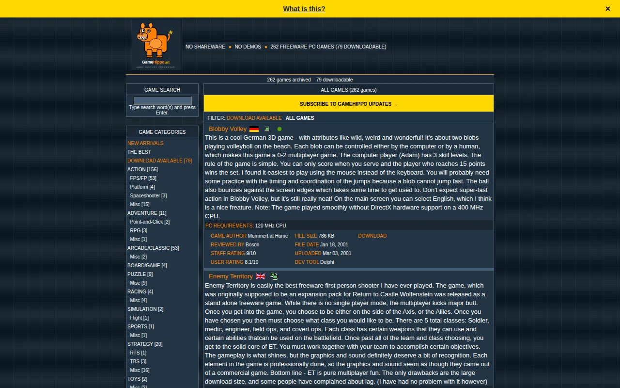 GameHippo.art – Preserving a lost freeware game directory from 2004
