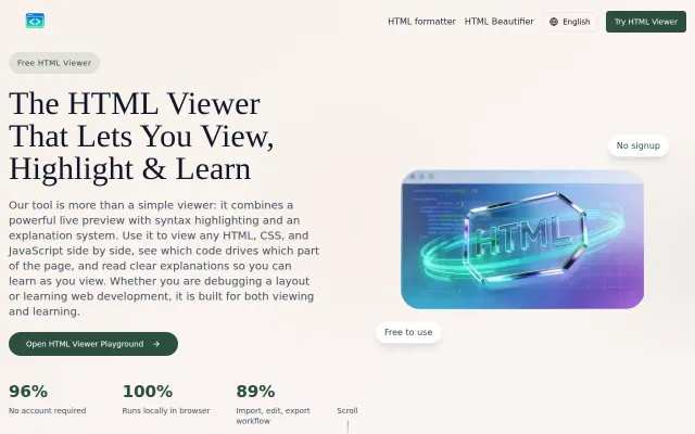 HTML Viewer with Bidirectional Highlighting (Code ↔ Highlight Element)