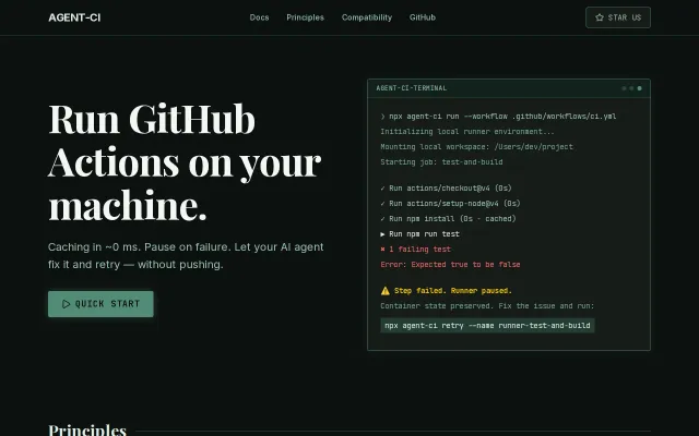 Agent-CI (Run GitHub Actions on your local machine.)