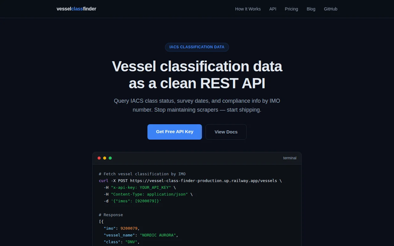 Open-source API for IACS vessel classification data