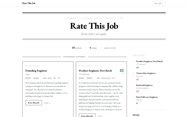 Rate YC Jobs