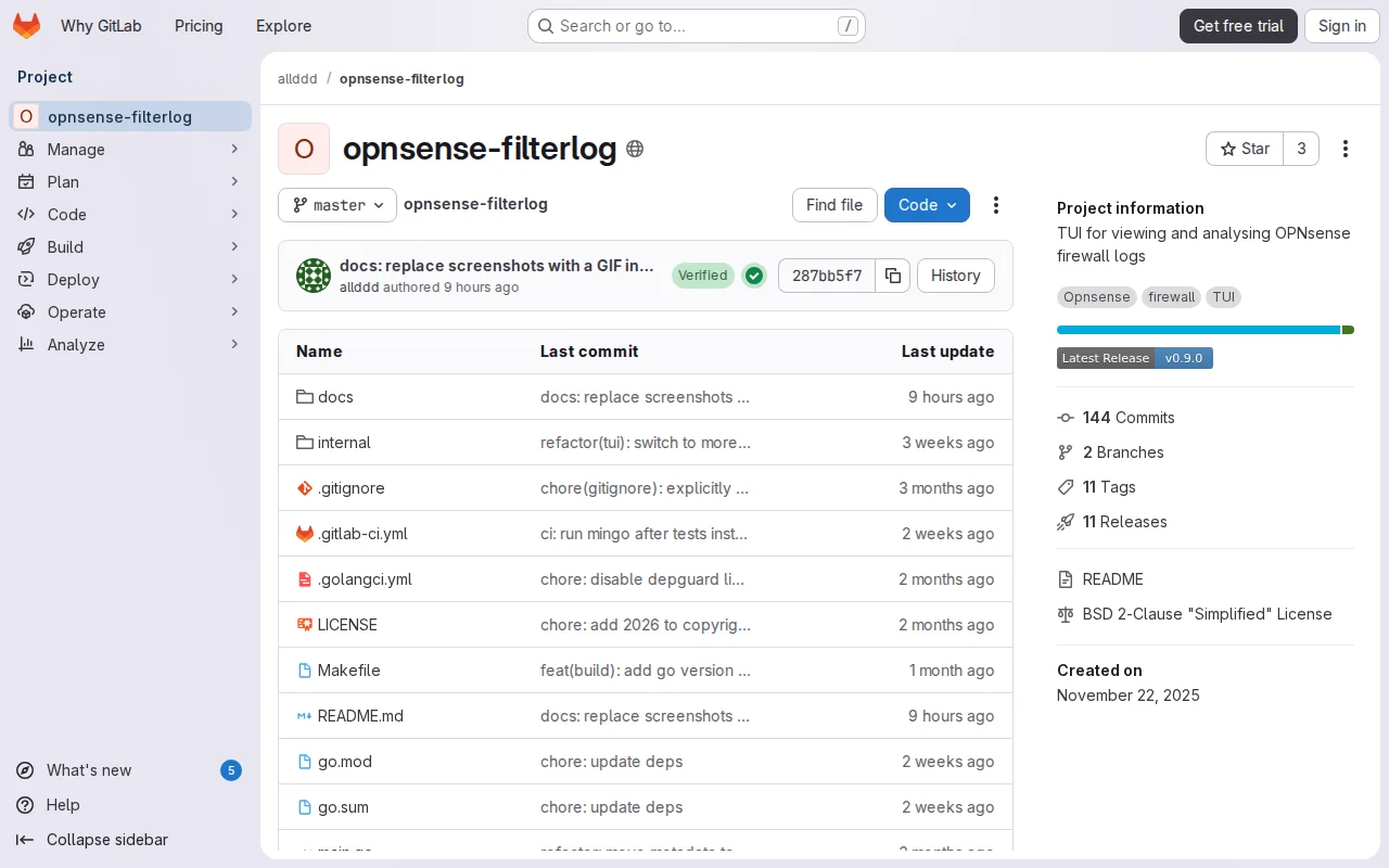 Opnsense-filterlog, a TUI for analysing OPNsense firewall logs